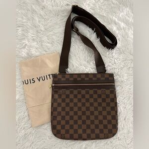 Authentic Louis Vuitton Damier Ebene DE Pochette Bosphore Crossbody Bag Rare HTF